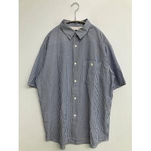GLOBAL WORK グローバルワーク シャツ/ブラウス M ブルー ストライプ柄 ミドル丈 半袖 レギュラーカラー メンズ