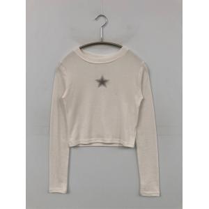 FOLLOWIN フォロウィン Tシャツ/カットソー F ホワイト 前面プリント ワンポイント ショート丈 長袖 クルーネック(丸首) レディース