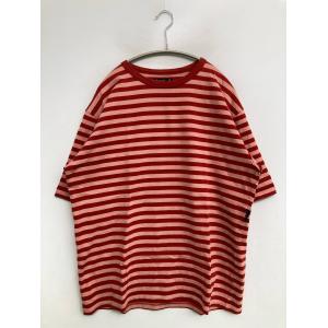 agns b. アニエスベー Tシャツ/カットソー 2 レッド ボーダー柄 ミドル丈 半袖 クルーネック(丸首) メンズ