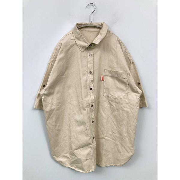 JaVa ジャバ シャツ/ブラウス L ベージュ コットン 無地 ミドル丈 半袖 レギュラーカラー ...