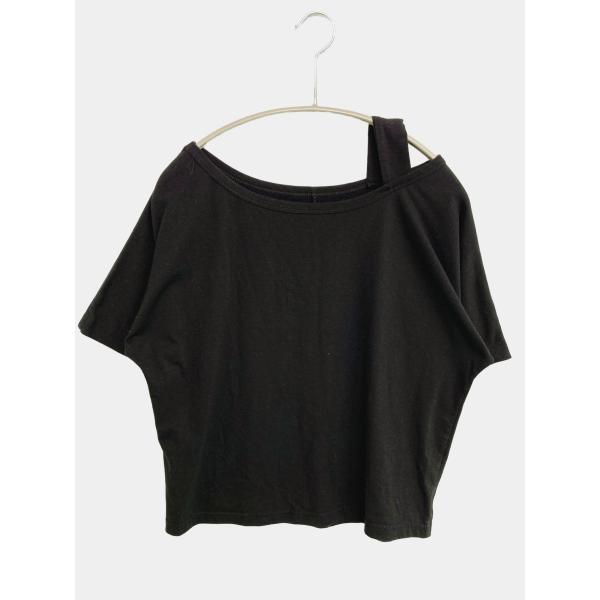 Nina Tシャツ/カットソー ブラック 無地 ショート丈 半袖 オフショルダー レディース