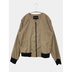 WHO WHAT WEAR ノーカラージャケット S ベージュ チェック柄 ライン柄 ショート丈 レディース