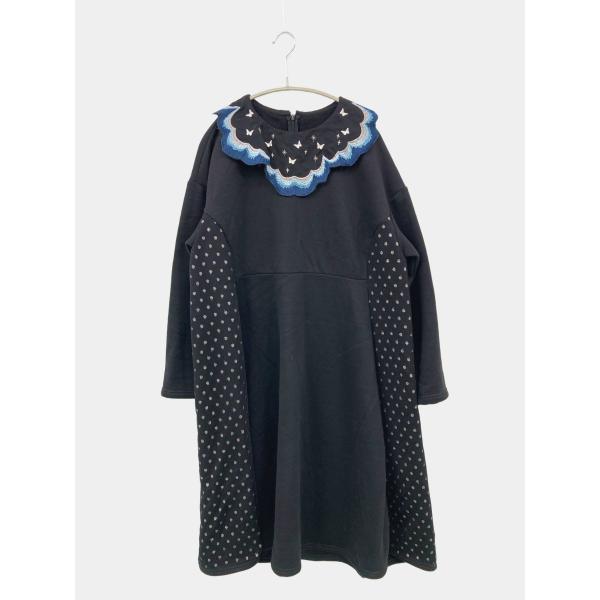 IS SCOLAR イズスカラー ワンピース M ブラック コットン ナイロン 無地 長袖 ミモレ・...