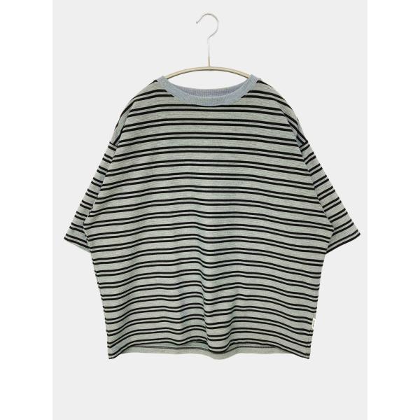 WETTEMPT ウェッテンプト Tシャツ/カットソー S グレー ボーダー柄 ミドル丈 半袖 クル...