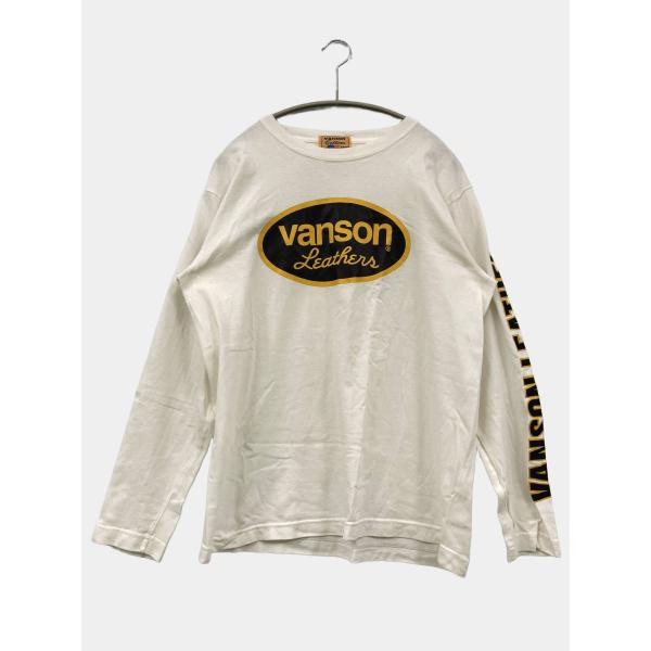 Vanson Tシャツ/カットソー MEDIUM ホワイト 前面プリント ミドル丈 長袖 クルーネッ...