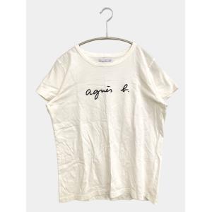 agns b. アニエスベー Tシャツ/カットソー 2 ホワイト 無地 ワンポイント ミドル丈 半袖 クルーネック(丸首) レディース