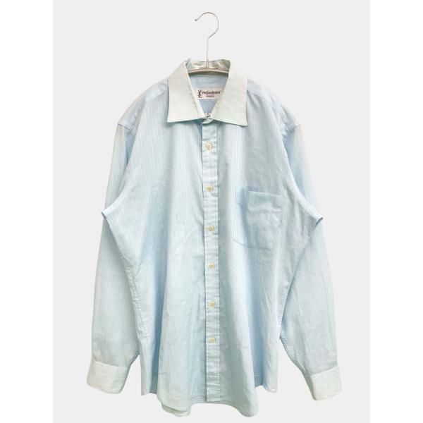 YVE SANT LAURENT ビジネスシャツ 15   32-33 スカイブルー ストライプ柄 ...