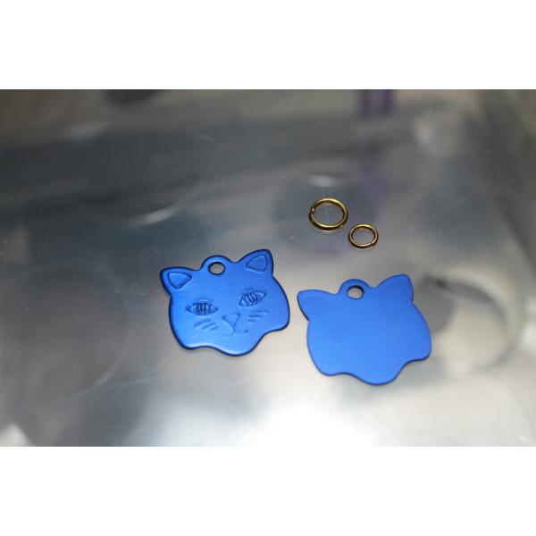 迷子札猫顔/ブルー[名入れ料込み]