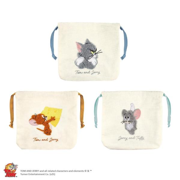 トムとジェリーサガラ刺繍巾着ポーチ  巾着ポーチ 巾着袋 刺繍 きんちゃく 小物入れ 化粧ポーチ ト...