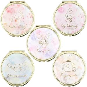フラワーリング サンリオ コンパクトミラー 花柄 キティちゃん グッズ マイメロディ シナモンロール ポムポムプリン クロミちゃん 拡大鏡 手鏡 小さい鏡