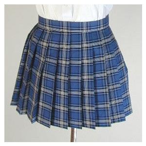 ブルー×水色チェックプリーツスカート スカート丈30cm