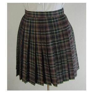 グリーン×茶チェックプリーツスカート スカート丈40cm