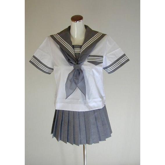 夏 NEWグレー セーラー服 上下セット (半袖 学販 学校制服 スクール オリジナル スカーフ付 ...