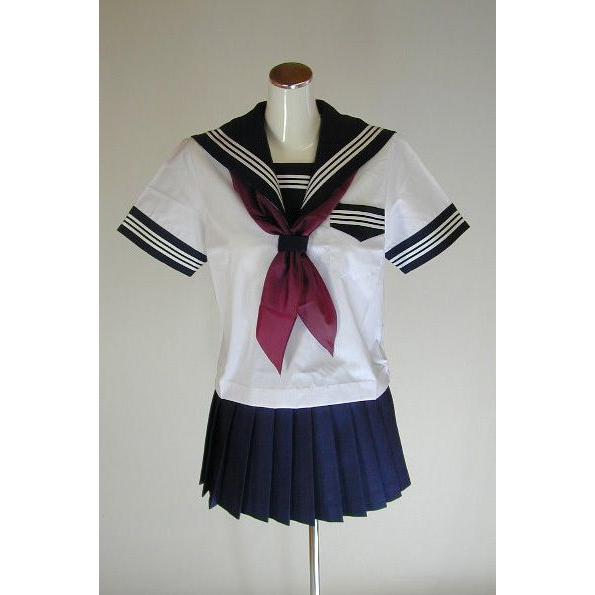 夏紺セーラー服 上下セット (半袖 カフス付き 学校制服 学販 スクール オリジナル スカーフ付 ス...
