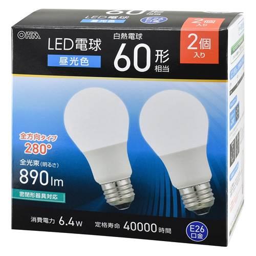 OHM オーム電機　ＬＥＤ電球（60形相当/昼光色/890 lm/6.4W/E26/Ra83/全方向...