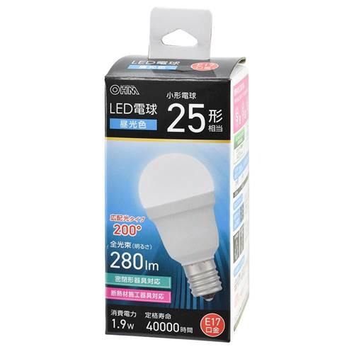 OHM オーム電機　ＬＥＤ電球 小形（25形相当/昼光色/280 lm/1.9W/E17/Ra83/...