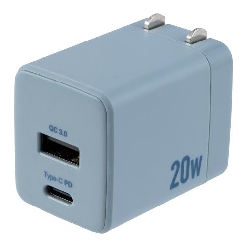 ナカバヤシ Digio2 2WPD充電器(USB ACアダプター Type-A/Type-C)/ブル...