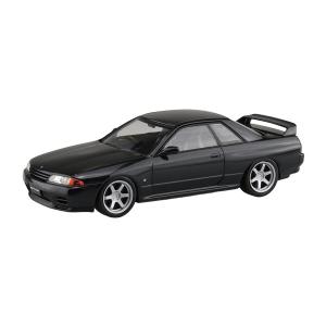 アオシマ 楽プラ スナップキット 1/32 ニッサン R32 スカイライン GT-R(ブラックパールメタリック) カスタムホイール(シルバー) プラモ 14CU-BP （ZS153464）