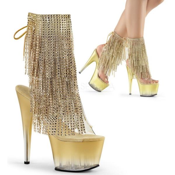 ショートブーツ ブーティ 厚底 Pleaser プリーザー 18 cm ヒール オープントゥ 金 ゴ...