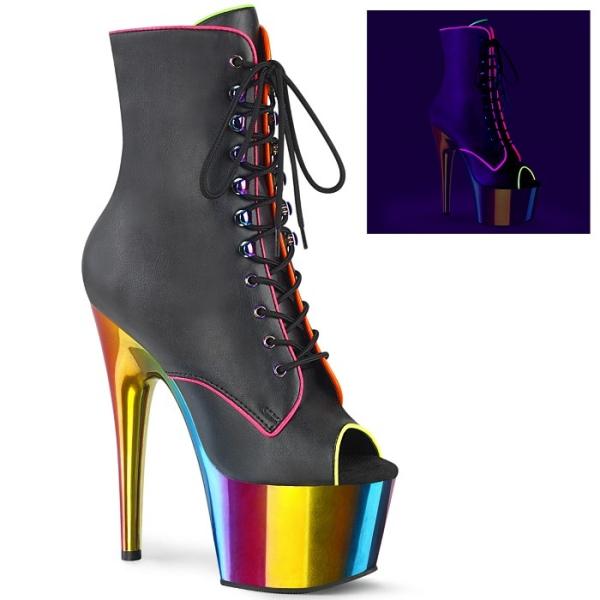Pleaser プリーザー ショートブーツ 厚底 18 cm ヒール 黒 ブラック レインボー クロ...