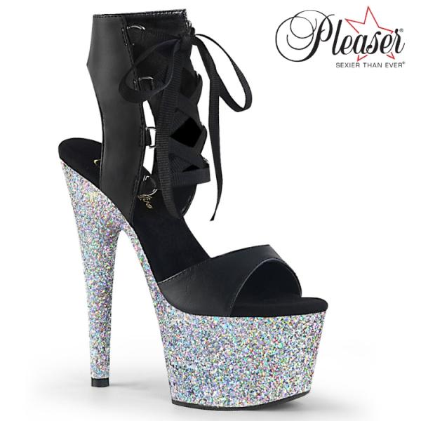 Pleaser プリーザー キャバ ヒール サンダル 厚底 18 cm ヒール 黒 ブラック 銀 シ...