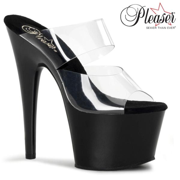 Pleaser プリーザー ミュール サンダル 厚底 18 cm ヒール クリア ダブルベルト 黒 ...