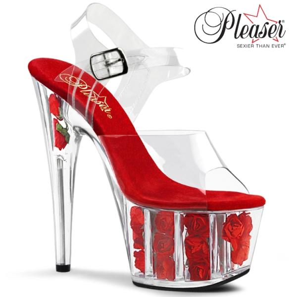 Pleaser プリーザー サンダル 厚底 18 cm ヒール クリア 赤 レッド 薔薇 バラ スト...