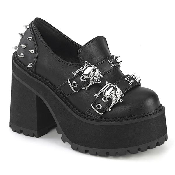 Demonia デモニア 厚底 パンプス 12cm ヒール 黒 ブラック 合皮 フェイクレザー スタ...