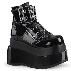 demonia デモニア 厚底 ショートブーツ ブーティ レディース メンズ 11.5 cm ヒール ベルト 編み上げ 黒 ブラック エナメル フェイクレザー 大きいサイズ 取寄｜dimples