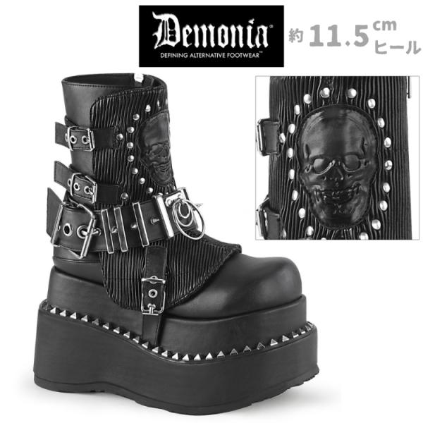 Demonia デモニア ショートブーツ 厚底 ラバーソール 11.5 cm ヒール 黒 ブラック ...