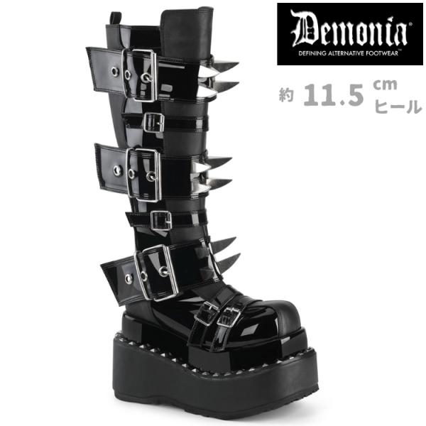 Demonia デモニア 厚底 ブーツ ロングブーツ ラバーソール 11.5 cm ヒール 黒 ブラ...