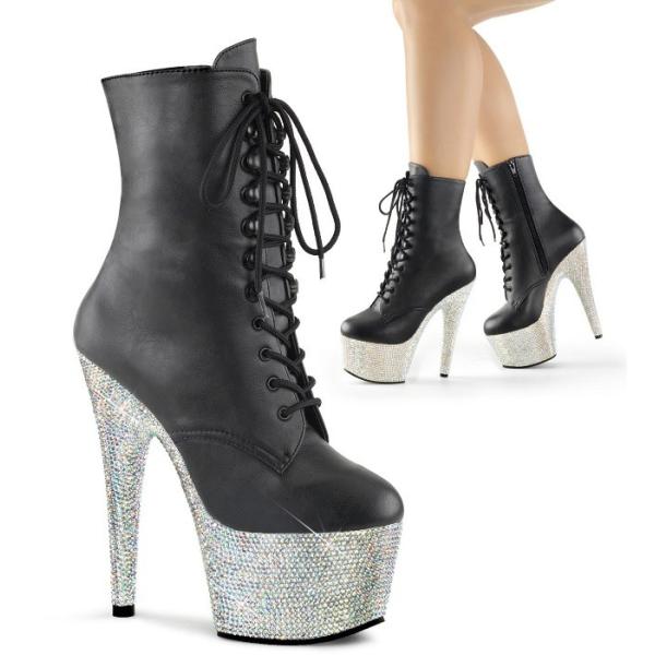 Pleaser プリーザー ショートブーツ 厚底 黒 ブラック 合皮 銀色 シルバー 18 cm ヒ...