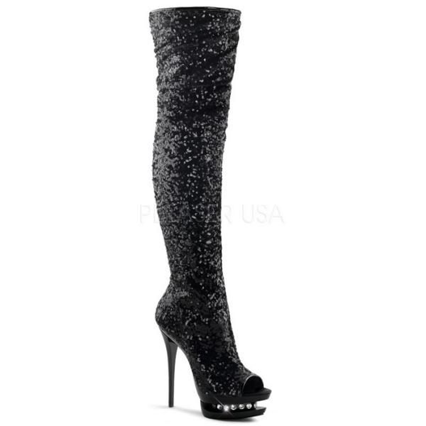 Pleaser プリーザー ニーハイブーツ サイハイブーツ 厚底 15cm ヒール 黒 ブラック ス...