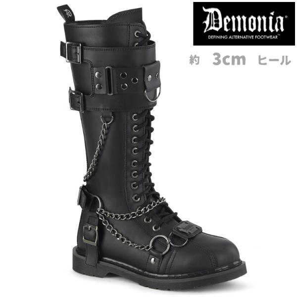 demonia デモニア 厚底 ブーツ メンズ ロングブーツ コンバットブーツ 3cm ヒール 黒 ...