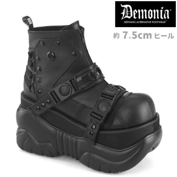 Demonia デモニア 厚底スニーカー 7.5cmヒール 黒 バックル ジッパー メンズ 男女兼用...