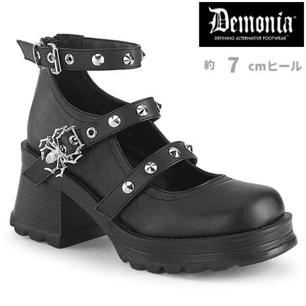 Demonia デモニア パンプス 厚底 7cm ヒール 黒 ブラック ストラップ チャンキーヒール...