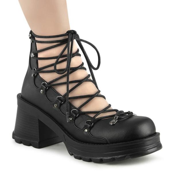 demonia デモニア パンプス 厚底 7 cm ヒール 黒 ブラック 編み上げ レースアップ チ...