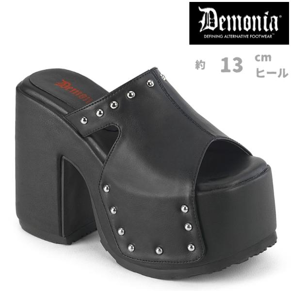 demonia デモニア サンダル 厚底 13cm ヒール 黒 ブラック つや消し 合皮 スタッズ ...