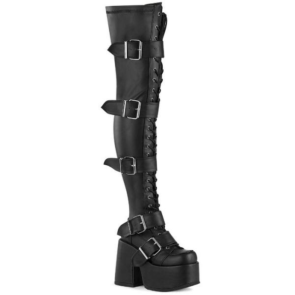demonia デモニア ニーハイブーツ サイハイブーツ 13 cm ヒール 黒 ブラック ベルト ...