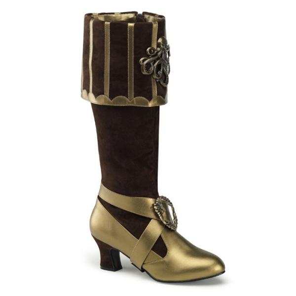 Pleaser プリーザー ロングブーツ 8.5cm ヒール 茶 ブラウン ベルベット ブロンズ カ...