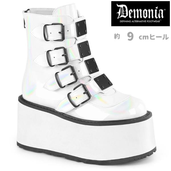 demonia デモニア 厚底 アンクルブーツ ショートブーツ 厚底 9cm ヒール 白 ホワイト ...
