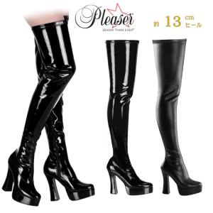 Pleaser（プリーザー） サイハイブーツ ニーハイブーツ 黒 エナメル