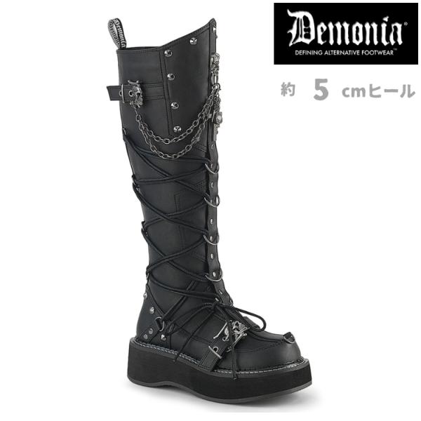 demonia デモニア ロングブーツ 厚底 プラットフォーム 5 cm ヒール 黒 ブラック 合皮...