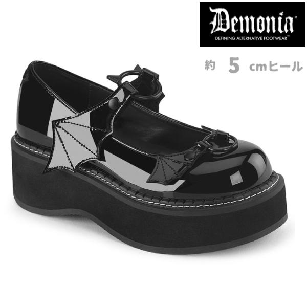 demonia デモニア パンプス 厚底 5cm ヒール 黒 ブラック エナメル ローファー プラッ...