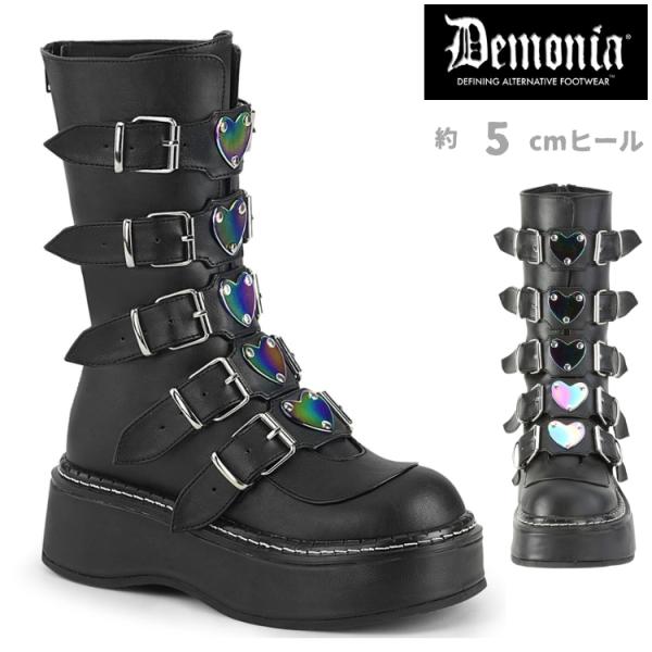demonia デモニア 厚底 ブーツ ミドルブーツ ショートブーツ 5cm ヒール 黒 ブラック ...