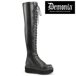 demonia デモニア サイハイブーツ 厚底 ラバーソール 5 cm ヒール 黒 ブラック 合皮 編み上げ ジッパー 大きいサイズ ニーハイブーツ 靴 レディース メンズ 取寄｜dimples