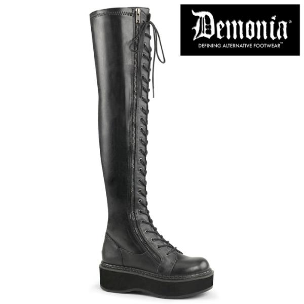 demonia デモニア サイハイブーツ 厚底 ラバーソール 5 cm ヒール 黒 ブラック 合皮 ...