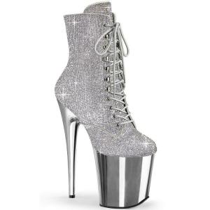 Pleaser プリーザー ショートブーツ 厚底 レディース メンズ 20cm ヒール 銀 シルバー 編み上げ ラインストーン セクシー ハイヒール 大きいサイズ あり 取寄｜ハイヒール厚底靴のディンプルズ