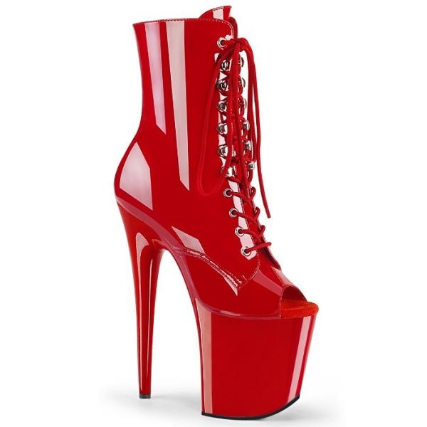 Pleaser プリーザー 20cm ヒール ショートブーツ 厚底 赤 レッド エナメル 編み上げ ...