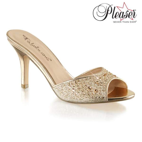 Pleaser プリーザー ミュール サンダル ローヒール キャバ ヒール 低め 金色 ゴールド グ...